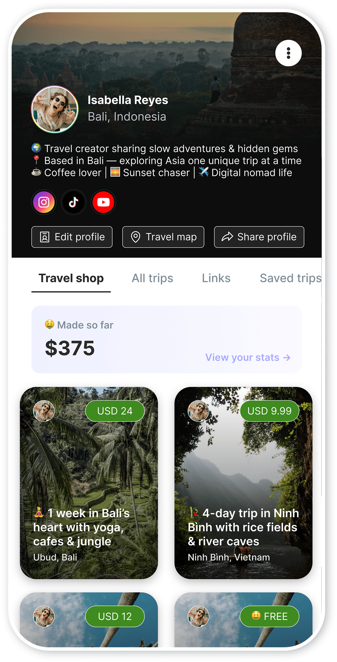 Tripmix creator shop on a phone